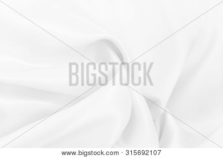 White Fabric Cloth Texture For Background And Design Art Work, Beautiful Crumpled Pattern Of Silk Or