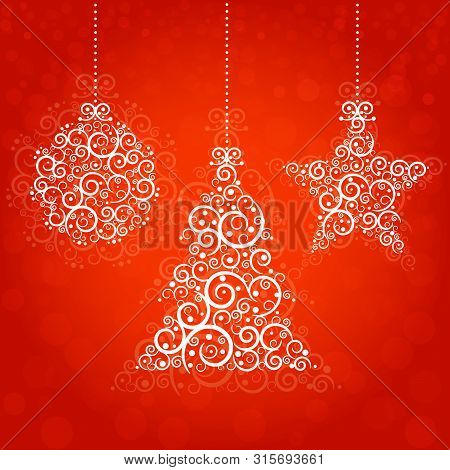 Christmas Card Red Vector Background Illustration Ornaments