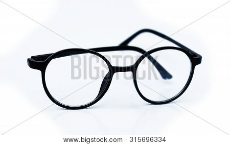 Eye Glasses On Isolated White Background. Stylish Black Eye Glasses