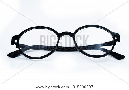 Stylish Black Frame Glasses Isolated On White Background. Black Frame Glasses