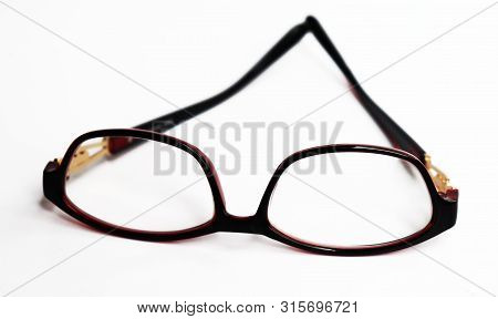 Red Frame Glasses Isolated On White Background. Stylish Eye Glasses