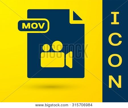 Blue Mov File Document. Download Mov Button Icon Isolated On Yellow Background. Mov File Symbol. Aud