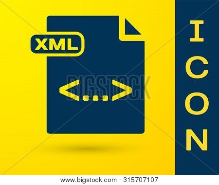 Blue Xml File Document. Download Xml Button Icon Isolated On Yellow Background. Xml File Symbol. Vec
