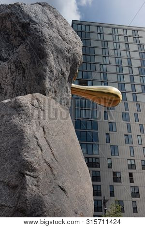 Zoetemeer, Netherlands 27.07.2019, Funny Looking Sculpture In Front Of The Shopping Mall In The Cent
