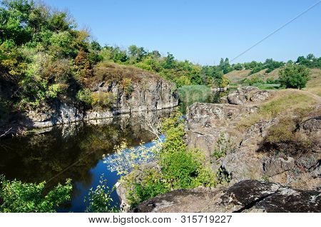 Tyasminsky Canyon With Blue River In Kamianka Cherkasy Region. Ukraine