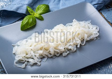 White Konjac Shirataki Noodles, Gluten Free And No Fat Diet Vegetarian And Vegan Asian Food