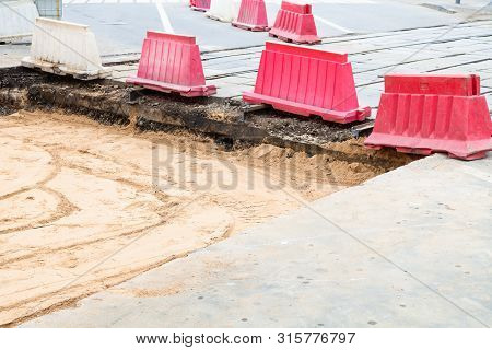 Repair Of Tram Tracks In Moscow City - Disassembled Tram Road On Crossway
