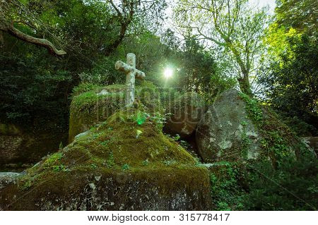 Ancient Stone Cross, Convent Of The Capuchos Near Sintra
