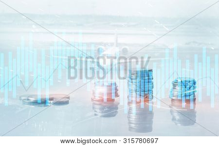 Andle Chart. Business Analysis, Financial Investment Concept. Economic Trend And Blurred Background 