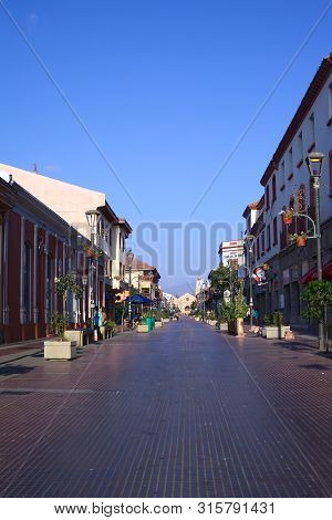 La Serena, Chile - February 22, 2015: View Of The Street Arturo Prat With The Nuestra Senora De Grac