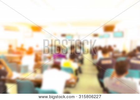 Abstract Blurr People Lecture In Seminar Room, Education Concept,blurry Instructor Teaching In Schoo