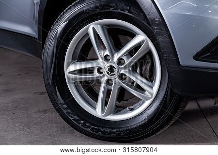 Novosibirsk, Russia - July 17, 2019:  Ssangyong Actyon, Close-up Of The Alloy Wheel. Photography Of 