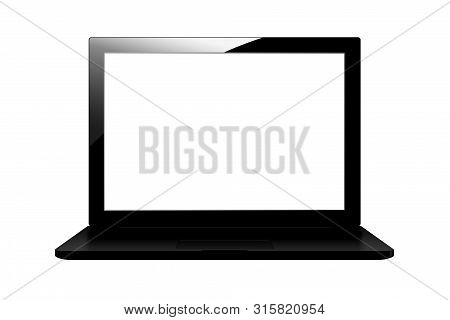 Laptop With White Blank Screen Isolated On White Background, Black Aluminium Body