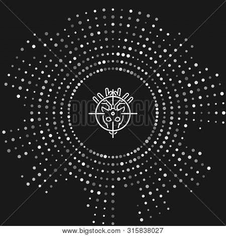 White Hunt On Deer With Crosshairs Icon Isolated On Grey Background. Hunting Club Logo With Deer And