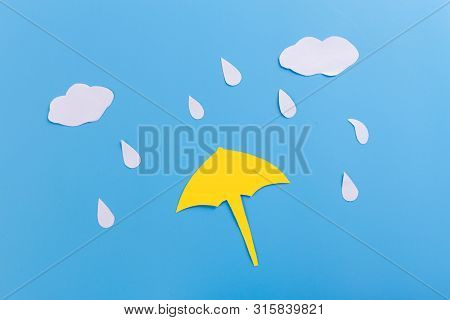Rain Drops Falling Onto Umbella. Paper Cut