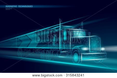 Low Poly Transport Abstract Truck. Lorry Van Fast Delivery Shipping Logistic. Polygonal Dark Blue Sp