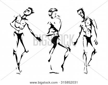 Sexy Handsome Men Dancing In Underwear, Stripper, Go-go Boy, Gay Club Disco, Vector Illustration
