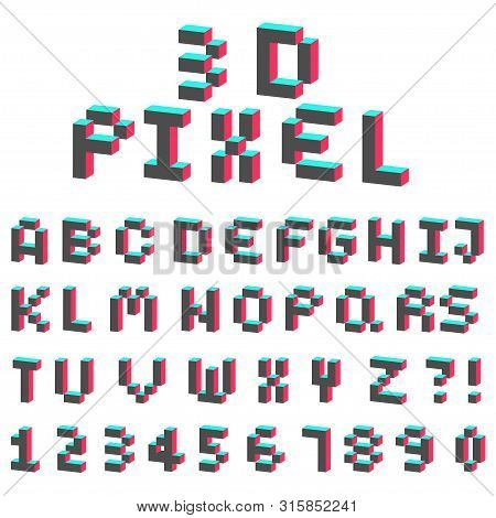 3d Alphabet Made Of Pixel Design Font Vector