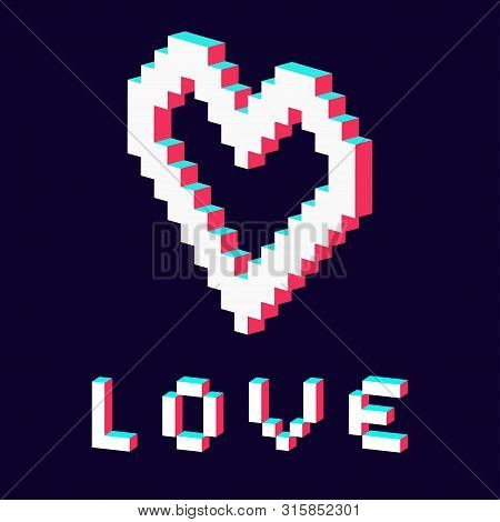 Pixel Heart Made In 3d Blue Red White