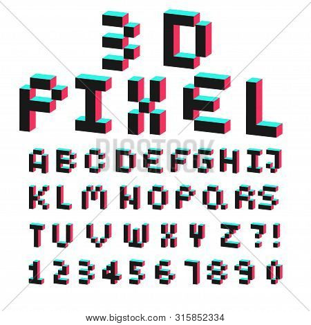 3d Alphabet Made Of Pixel Design Font Vector