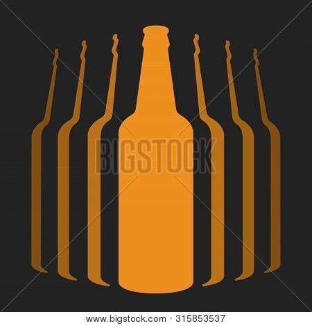 Flat Icon Of Group Of Beer Bottles Isolated On Black.
