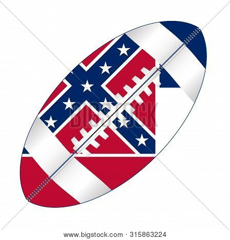 A Typical American Type Foorball Over A White Background With The Flag Of Mississippi