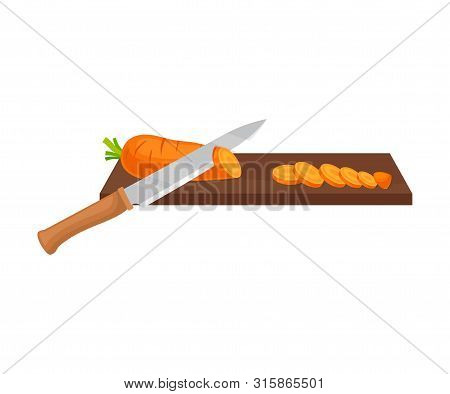 Knife Cuts Carrots. Vector Illustration On A White Background.