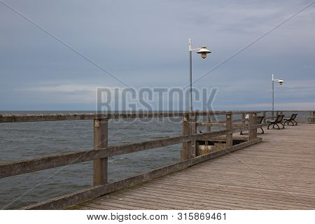 Evening On The Bansin Pier, Germany.the Pier Is  Located In The Coastal Resort Of Bansin, On The Isl