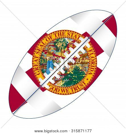 A Typical American Type Foorball Over A White Background With The Flag Of Florida