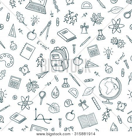 Back To School Seamless Pattern Background.  Graphic By Hand. Vector Pattern For Wallpaper, Wrapping