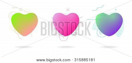 Liquid Color Abstract Geometric Form Love Heart Shapes Set. Fluid Modern Plastic Abstract Colorful B