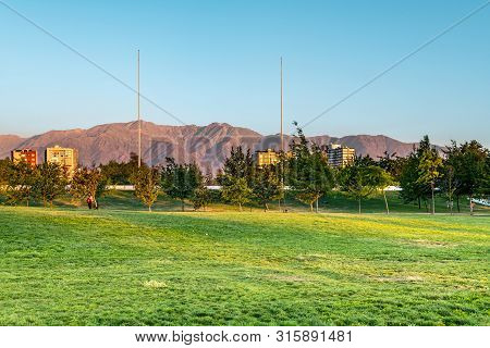 Santiago, Region Metropolitana, Chile - November 19, 2018: View Of The Andes Mountain Range From Par
