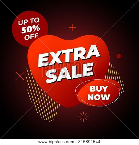 Extra Sale Banner Template. Buy Now 50 Percent Offer On Abstract Liquid Shape. Geometric Gradient Co