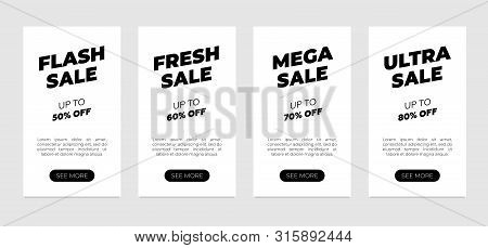Sale Banner Design Template Set. Clean Flyer On White Background. Flash Fresh Mega Ultra Discount Re