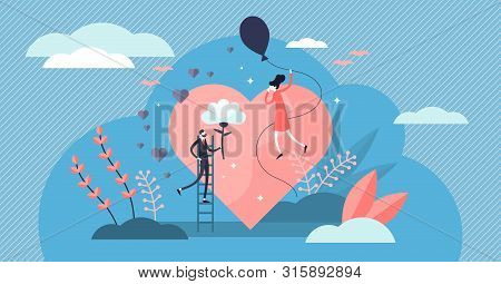 Love Vector Illustration. Flat Tiny Romance Feelings Symbols Person Concept. Abstract Flying Happine