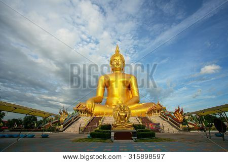 Thailand Luang Phor Yai Wat Muang Ang Thong Big Golden Buddha Statue Landmark Tourism Of Travel In A