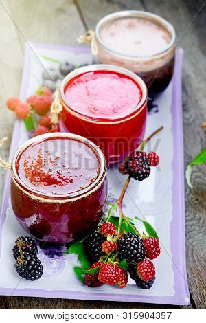Squeezed, Blended Fresh Organic Forest Berries, Healthy Refreshing Drink