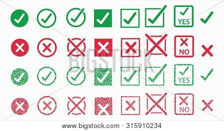 Button Icons Set For Accepted Rejected Approved Disapproved Yes