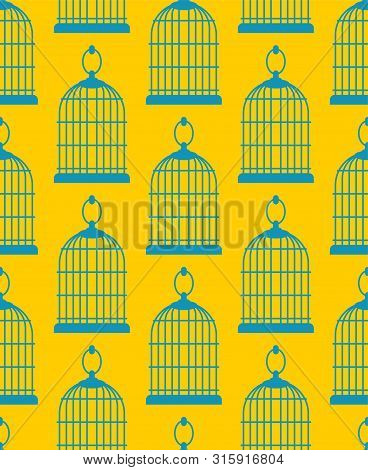 Empty Birdcage Pattern Seamless. Cage For Brid Background . Vector Illustration