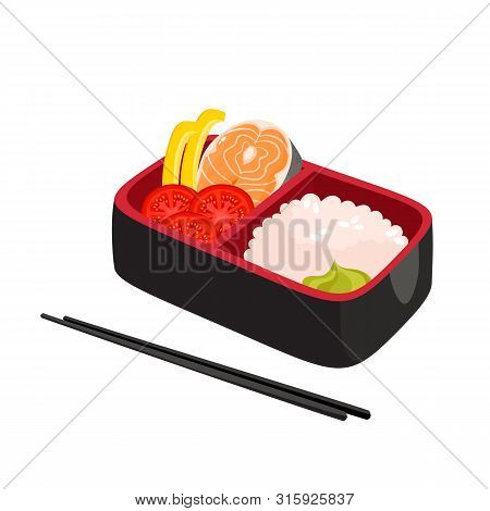 Vector Illustration Of Traditional Japanese Bento Box Isolated On White.