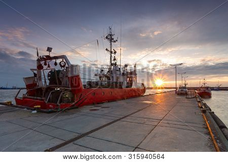 Hel, Poland - 31 January 2015: Cutters Moored In The Seaport. Small Town Located On The Hel Peninsul