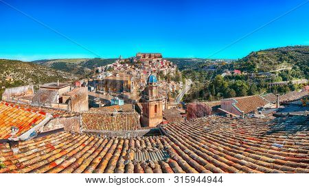 Sunrise  At The Old Baroque Town Of Ragusa Ibla In Sicily. Historic Center Called Ibla Builded In La