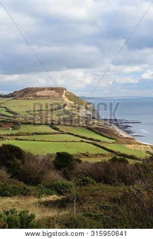 Scenic View Of Golden Cap Mountain In Dorset
