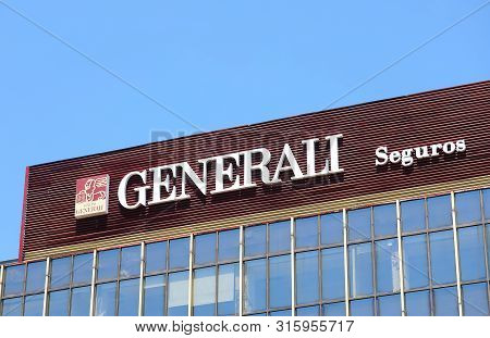 Madrid Spain - May 28, 2019: Generali Italian Insurance Company Sign