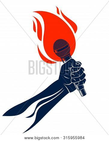 Microphone In Hand On Fire, Hot Mic In Flames Live Show, Rap Battle Rhymes Music, Concert Festival O