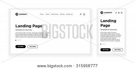 Landing Page Blank Template Desktop Pc And Mobile Adaptive Version. Site Layout White Background. Ve