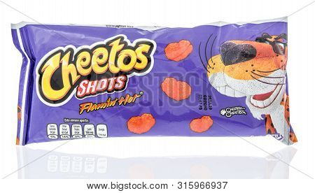 Winneconne, Wi - 12 June 2019 : A Package Of Cheetos Shots Flamin Hot Chips On An Isolated Backgroun