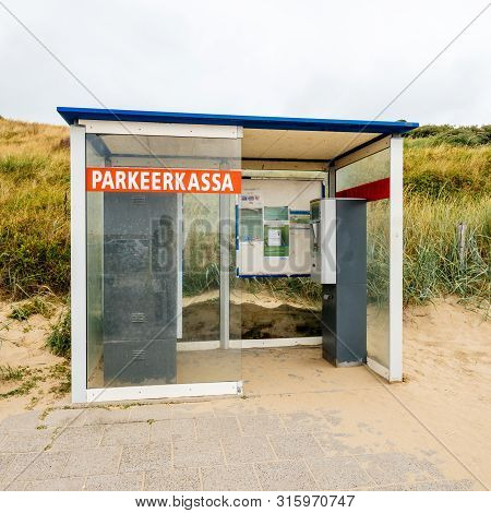 Overveen, Netherlands - Aug 16, 2018: Square Image Of Parkeerkassa Parking Terminal Vending Machine 