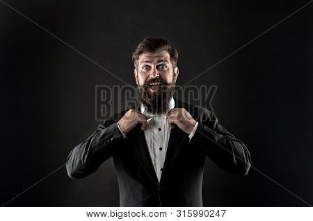 Official Event Dress Code. Classic Style. Classic Outfit. Perfect Groom. Bearded Man With Bow Tie. W