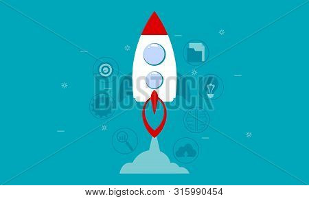 Flat Design Business Startup With Rocket Icon Illustration